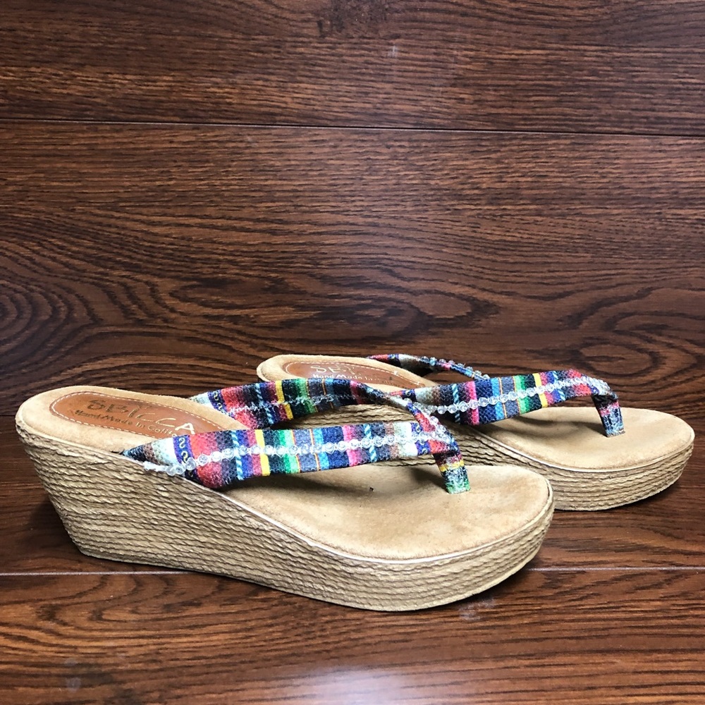 SBICCA Multicolor Thong Wedge Strappy Sandals